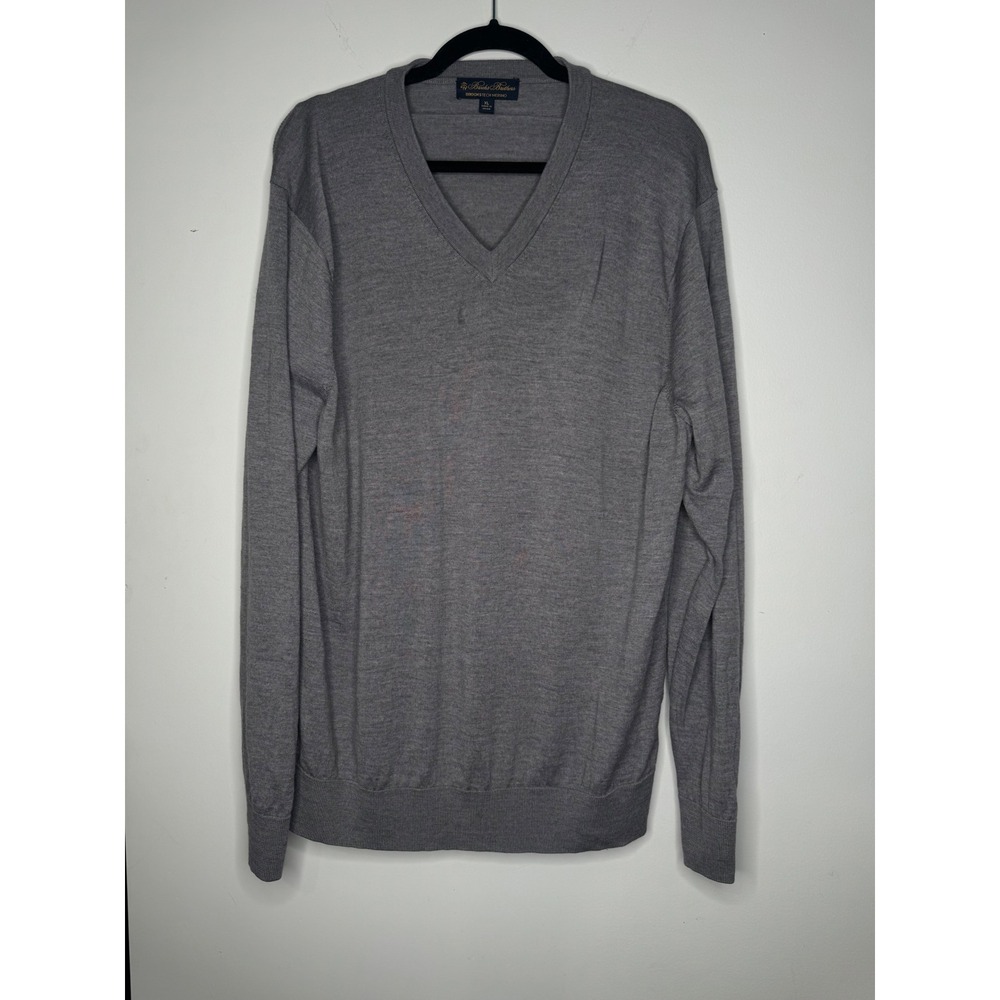 Brooks Brothers Brookstech Merino Wool V-Neck Sweater Mens XL Gray Pullover